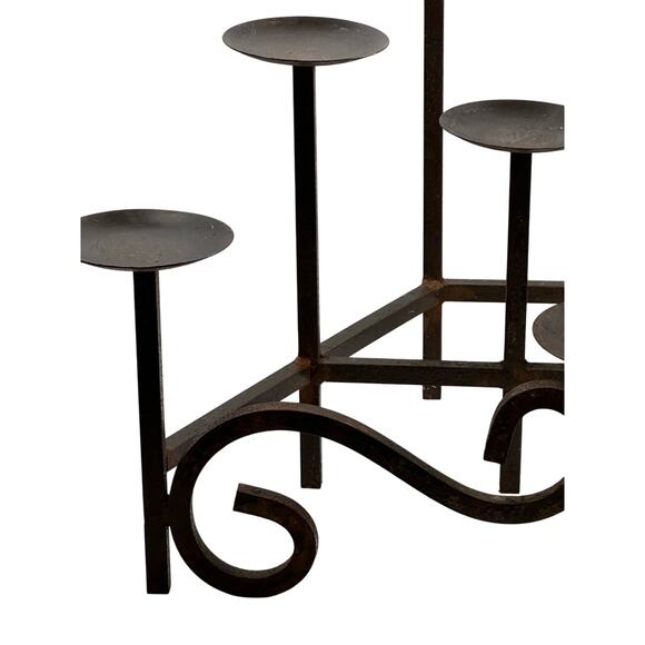 Wrought Iron Three-Tiered Rustic Fireplace Insert 10 Pillar Candle Holder - Picture 2 of 7